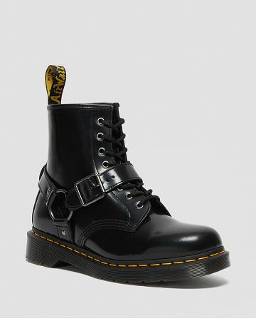 Black Men's Dr Martens 1460 Harness Leather Lace Up Boots | CA 514LIS